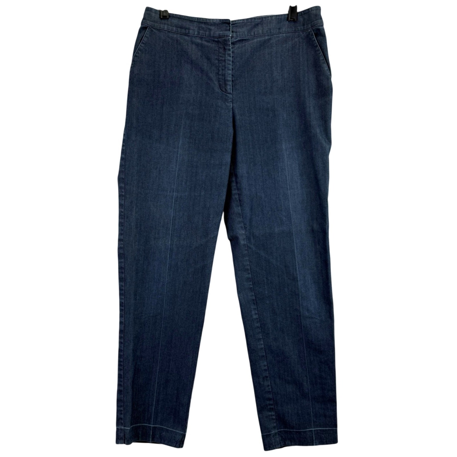 St John Sport Denim Pants Womens 10 Blue Straight Leg Crop Trouser Stretch Usa